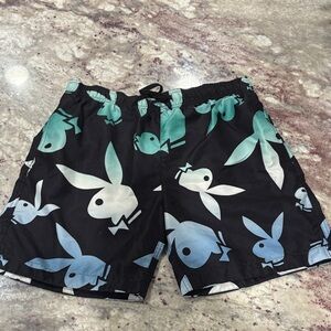 Playboy Bunny Print Black and Blue Men's swim trunks